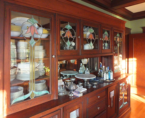 This is a built-in sideboard and china cabinet in a Craftsman home in Martinez, California.
